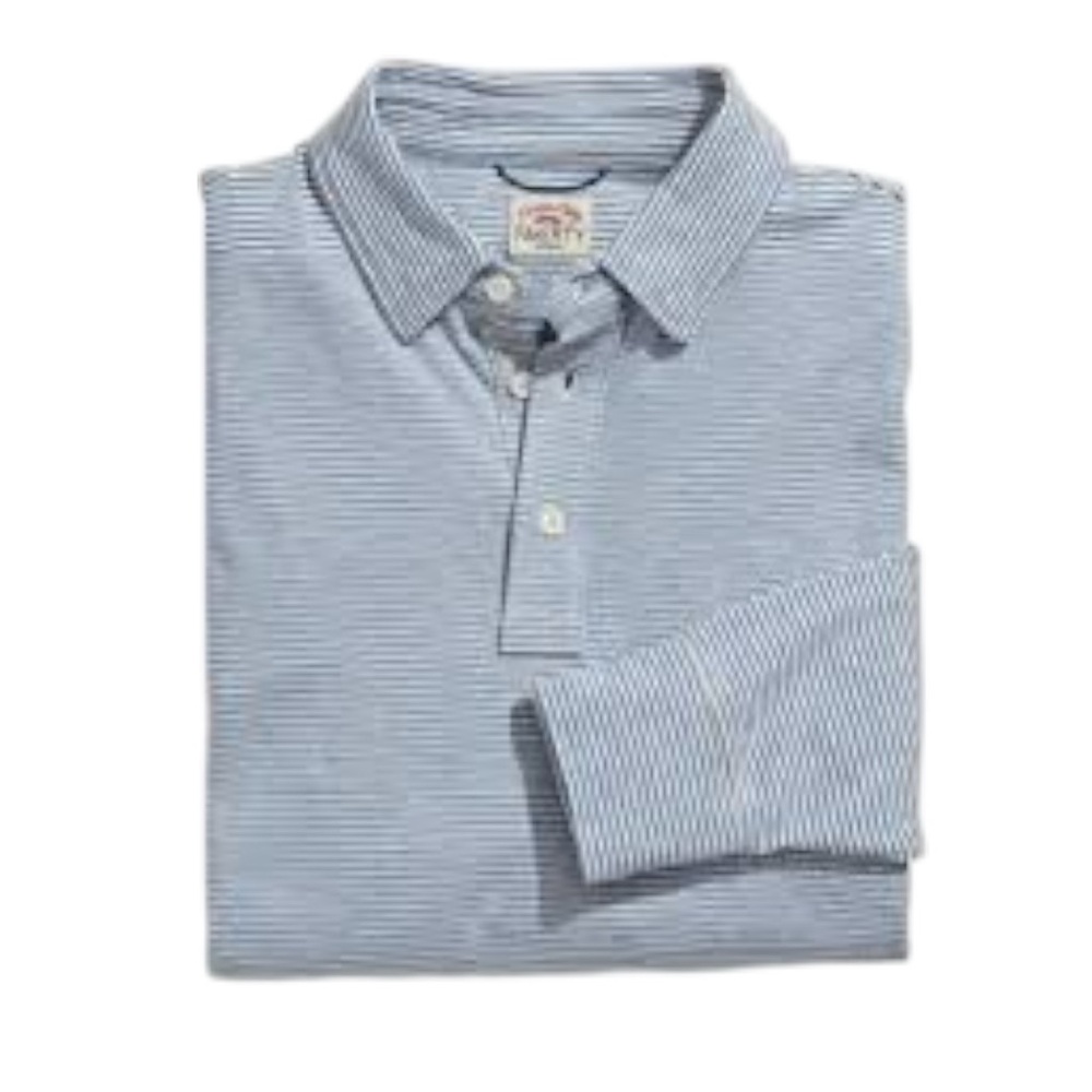 Faherty Movement Long Sleeve Pima Cotton Polo XL Blue Stripe Pattern Golf Fall
